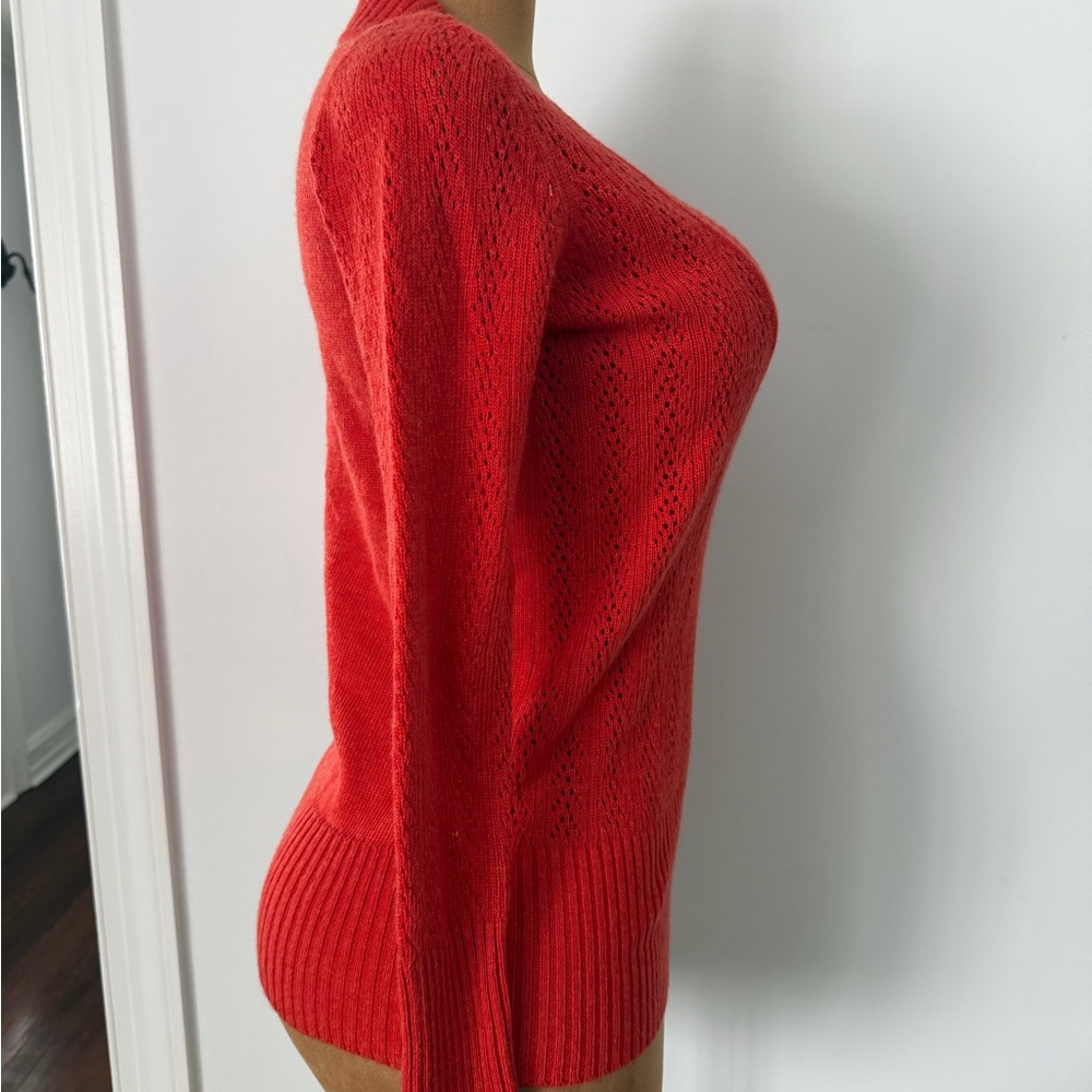 BCBG Max Azaria Burnt Orange Deep V Neck Sweater Tunic Wool Angora Large NWT - Picture 2 of 9